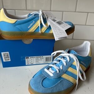 adidas OG Gazelle indoor women sneakers Blue Burst Yellow size 8.5